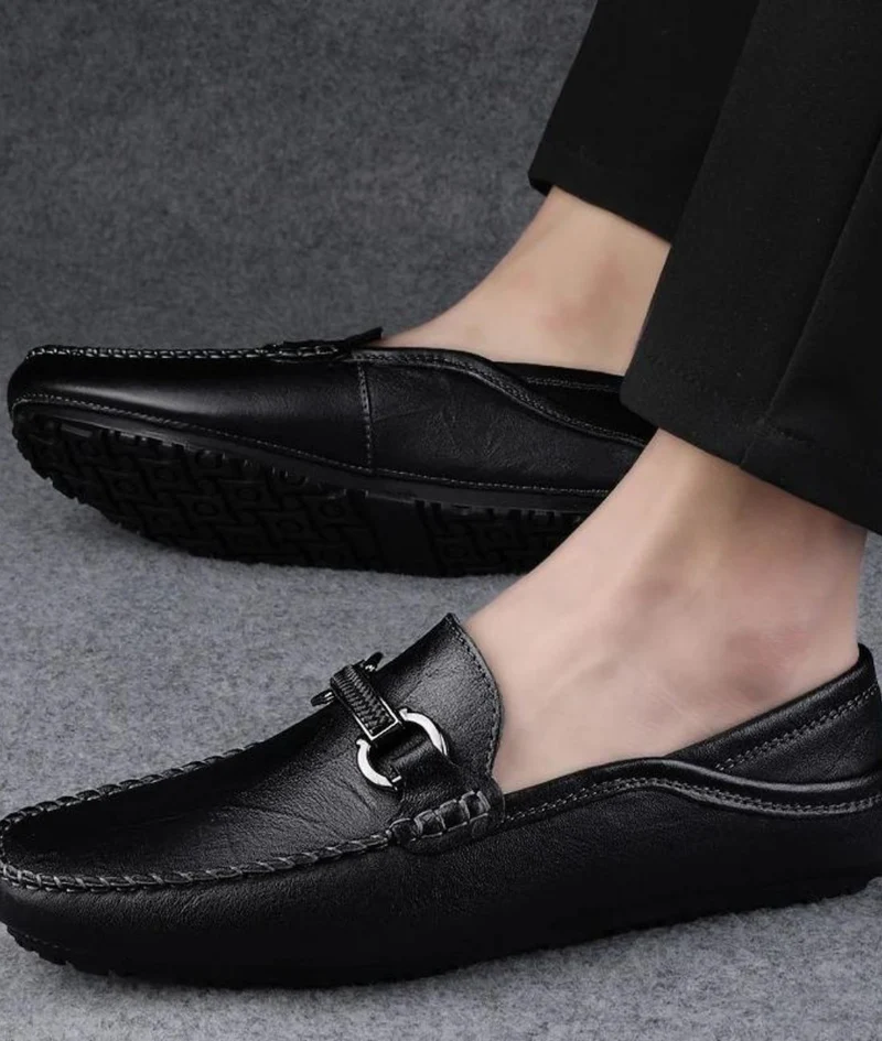 Mocassins Noirs Avec Mors En Métal En Cuir Synthétique Pour Homme