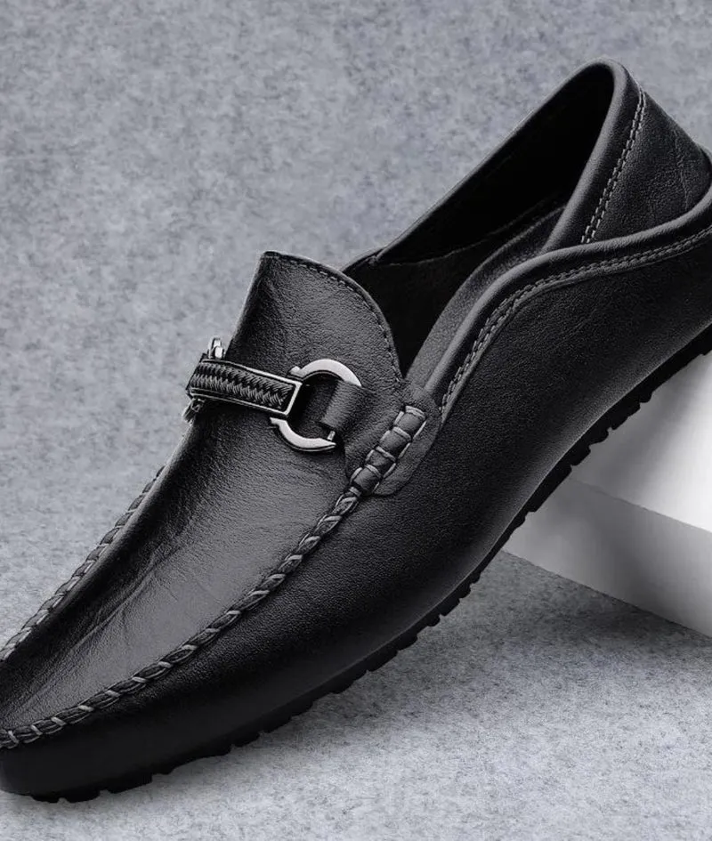Mocassins Noirs Avec Mors En Métal En Cuir Synthétique Pour Homme