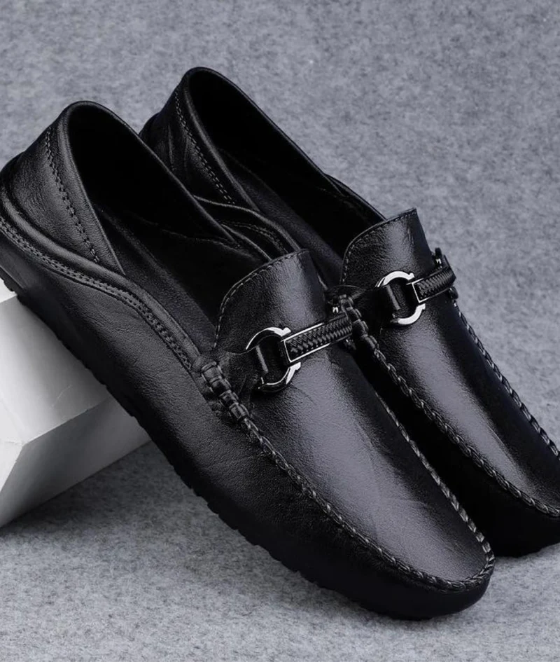 Mocassins Noirs Avec Mors En Métal En Cuir Synthétique Pour Homme