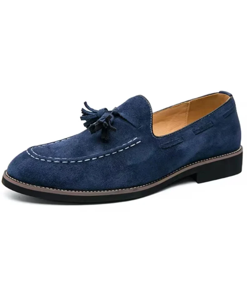 Mocassins Italiens Bleus Effet Daim Pour Homme
