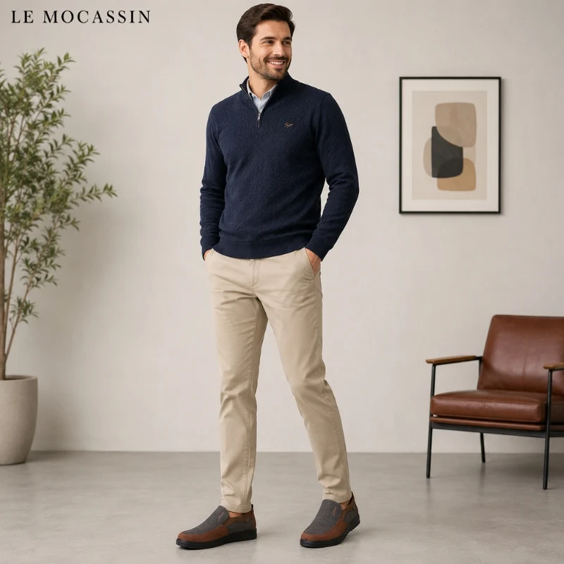 Mocassins Légers Pour Homme Marron En Tissu