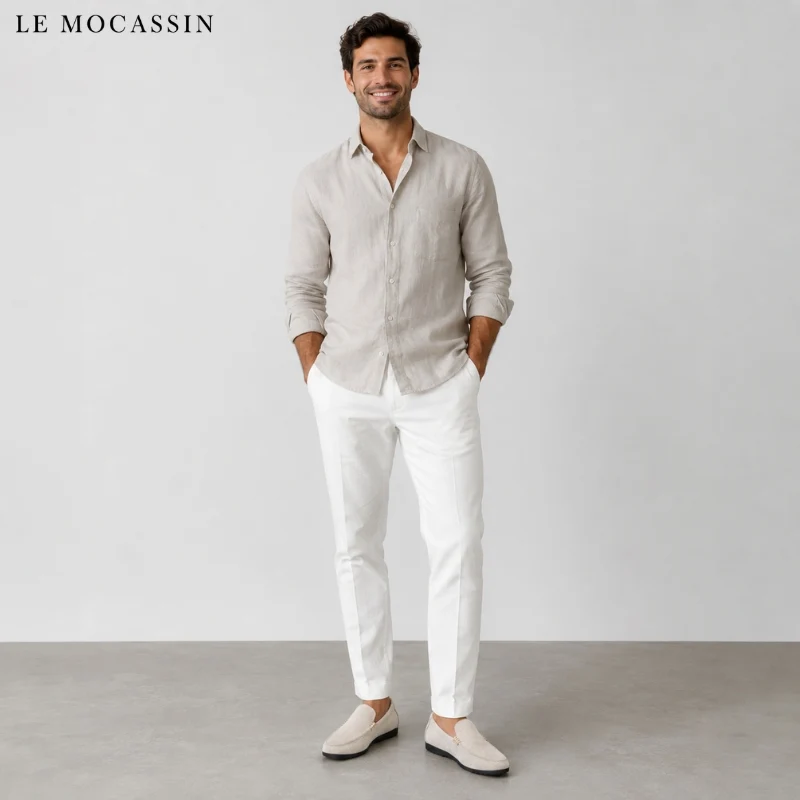 Mocassins En Daim Décontracté Beige Pour Hommes
