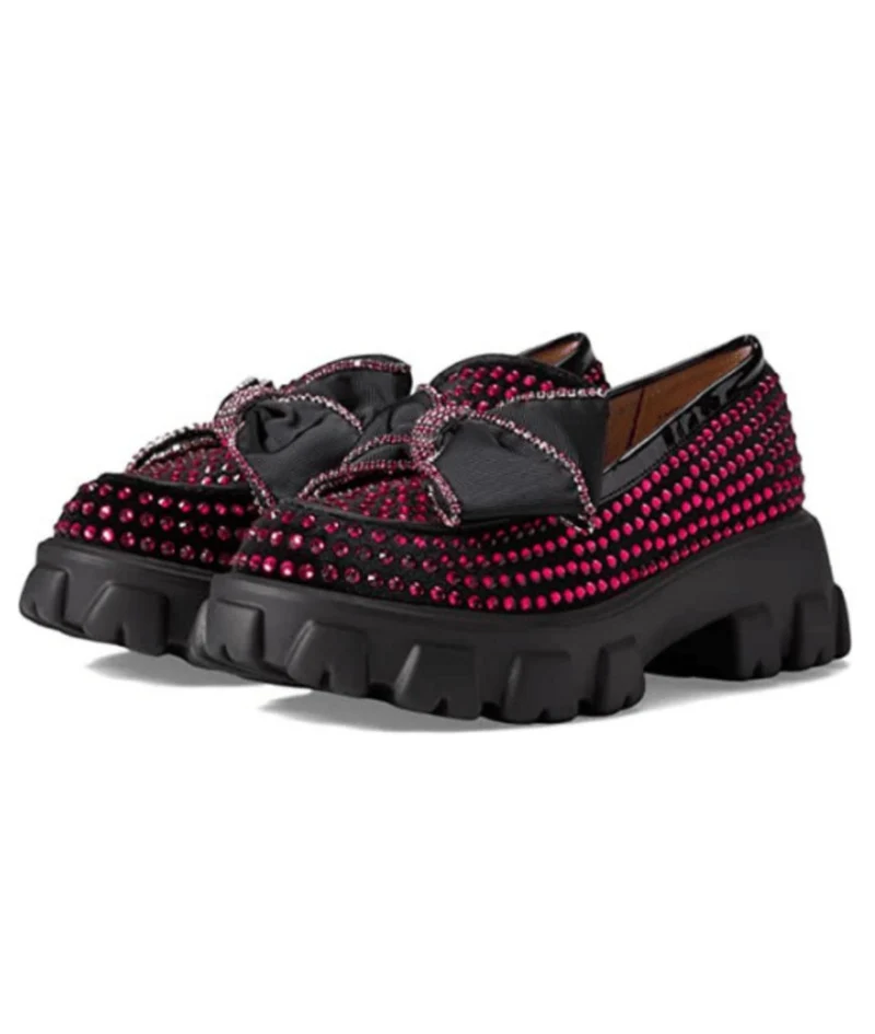 Mocassins Plateforme Avec Papillon & Strass Rose Femmes