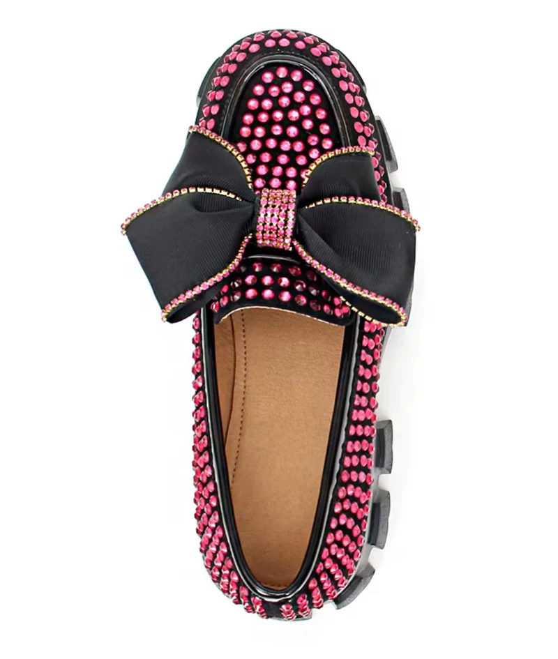 Mocassins Plateforme Avec Papillon & Strass Rose Femmes