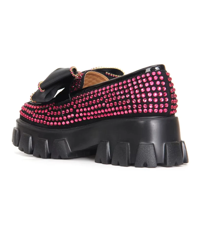 Mocassins Plateforme Avec Papillon & Strass Rose Femmes
