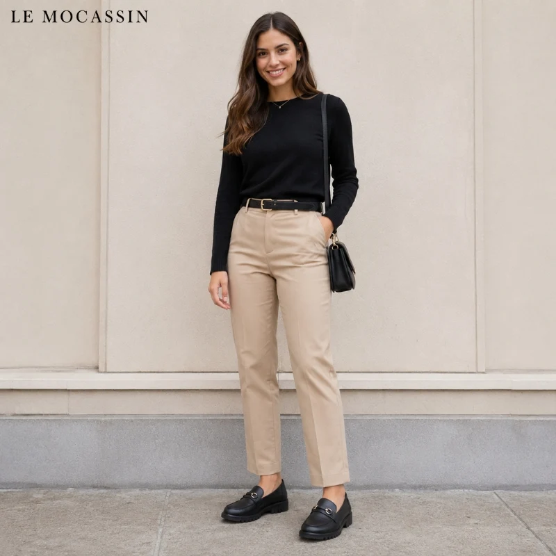 Mocassins Orthopédiques À Semelle Noire Pour Femmes