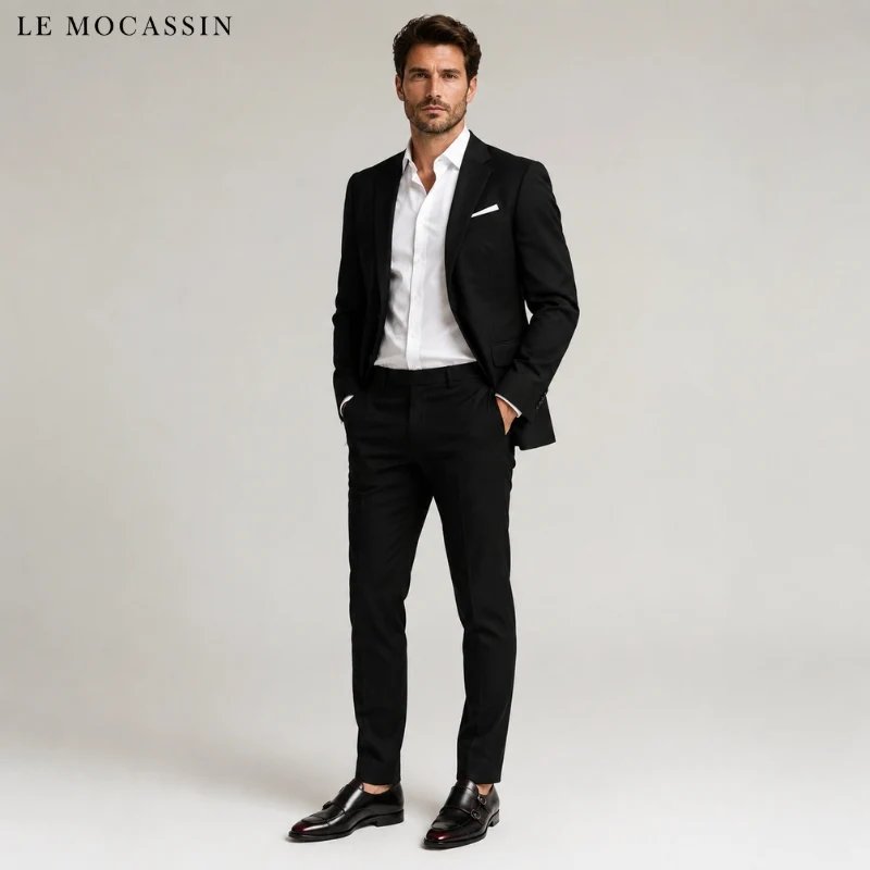 Mocassins Noirs Vernis À Bordures Rouges Pour Hommes