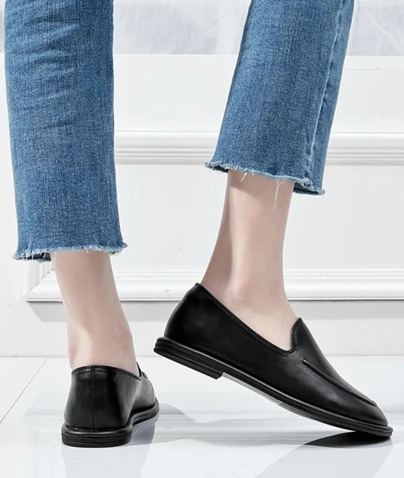 Mocassins Noirs Pour Femme En Cuir Véritable