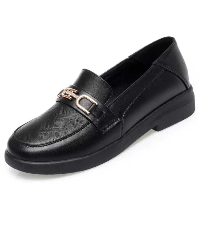 Mocassins Noirs À Semelle Épaisse Et Chaine Dorée Pour Femme