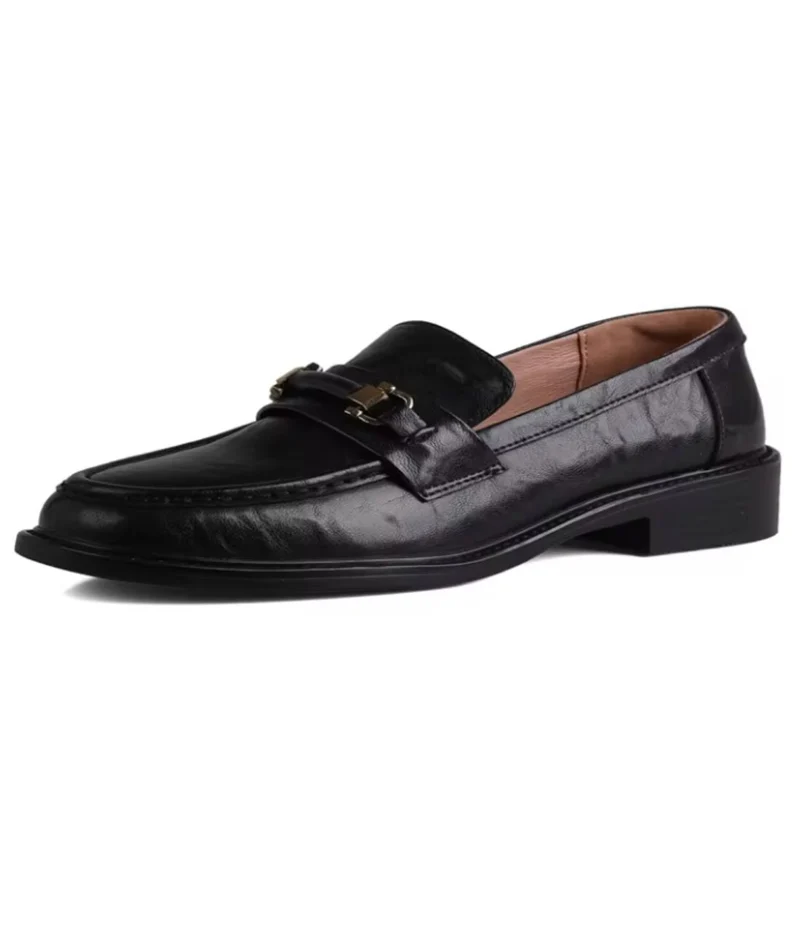 Mocassins Noirs À Talon Carré Avec Morsetti Simple Pour Femme