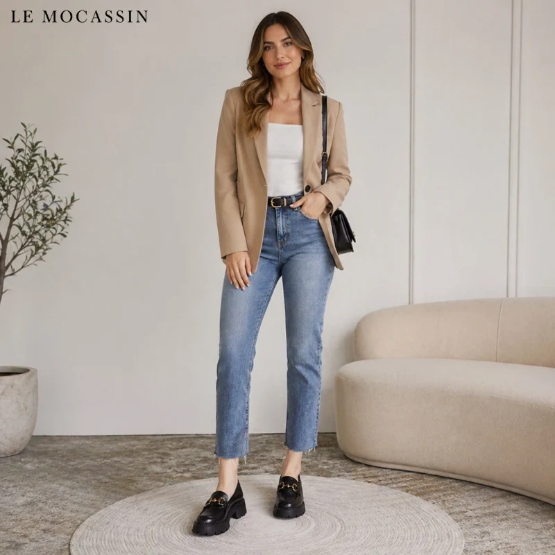 Mocassins En Cuir À Talons Et Mors