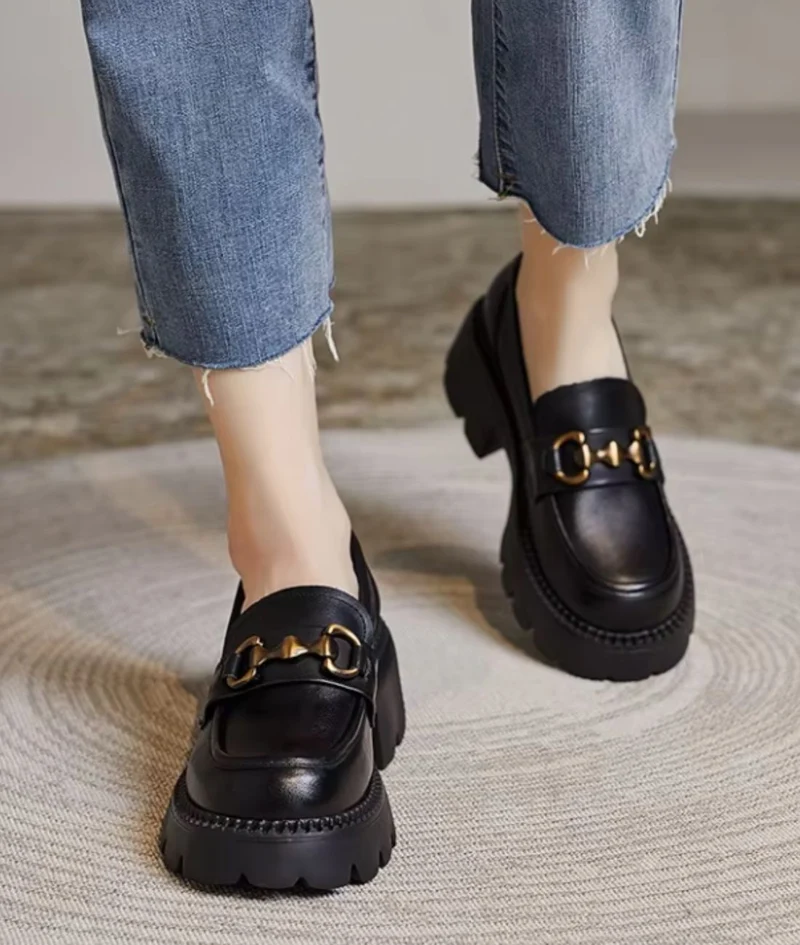 Mocassins En Cuir À Talons Et Mors