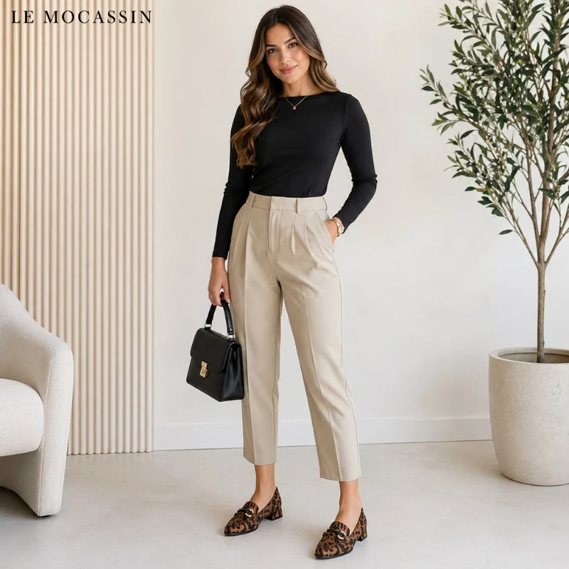 Mocassins Petit Talon Avec Imprimé Léopard Et Chaines Dorées