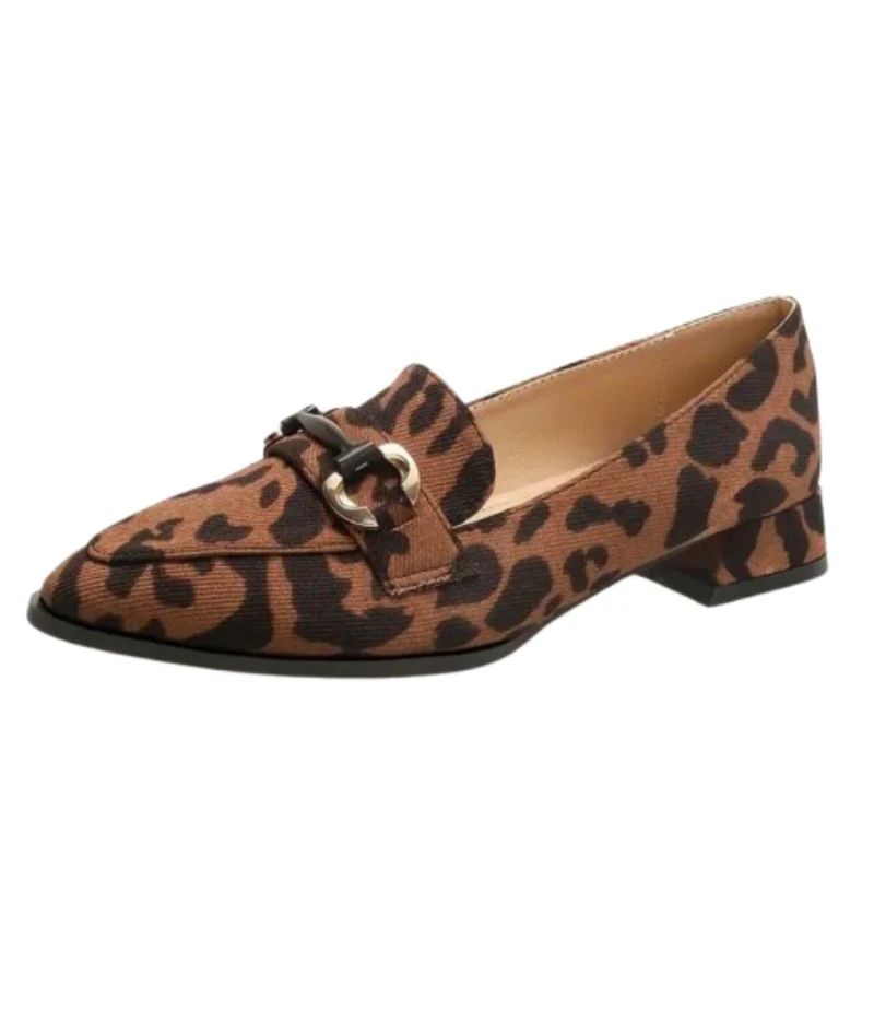 Mocassins Petit Talon Avec Imprimé Léopard Et Chaines Dorées