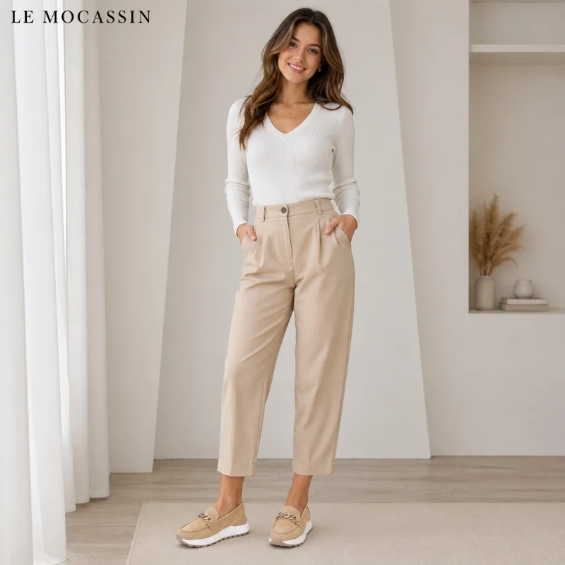 Mocassins En Daim À Boucle Dorée Et Semelle Épaisse