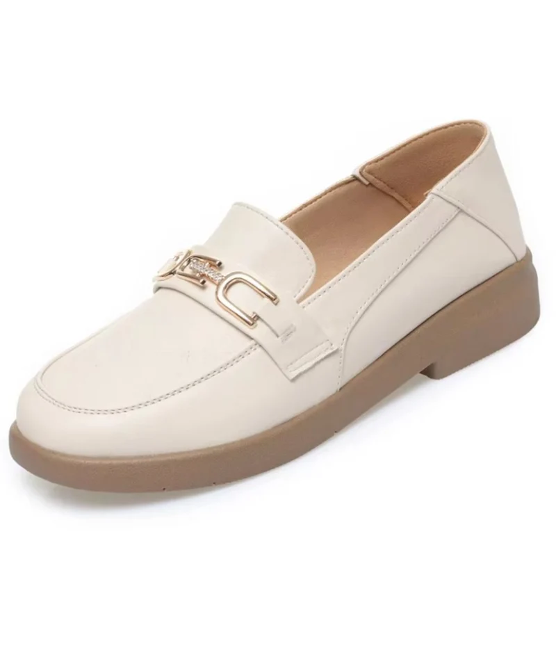 Mocassins Fins Avec Boucle En Métal Doré En Cuir Véritable
