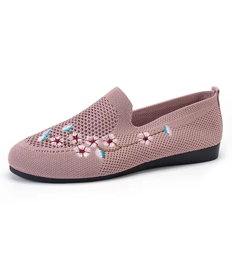 Mocassins En Maille Respirante Tricotée Avec Broderie Fleurie