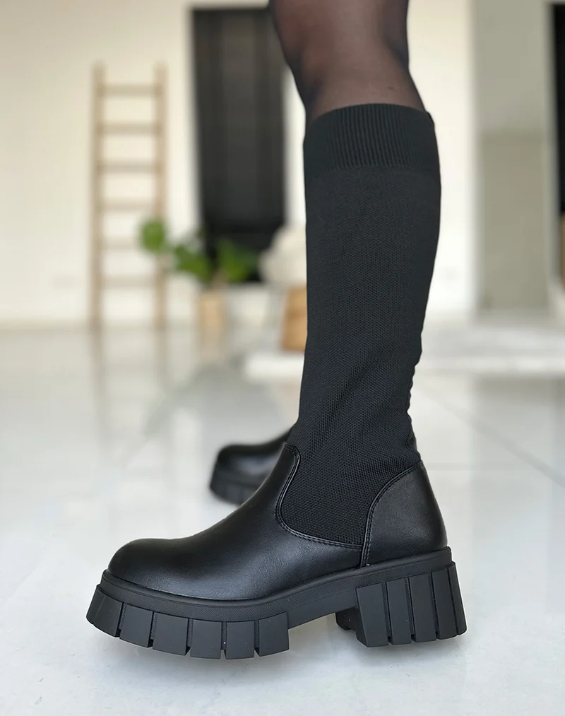 Bottes noires effet chaussette à semelle crantée