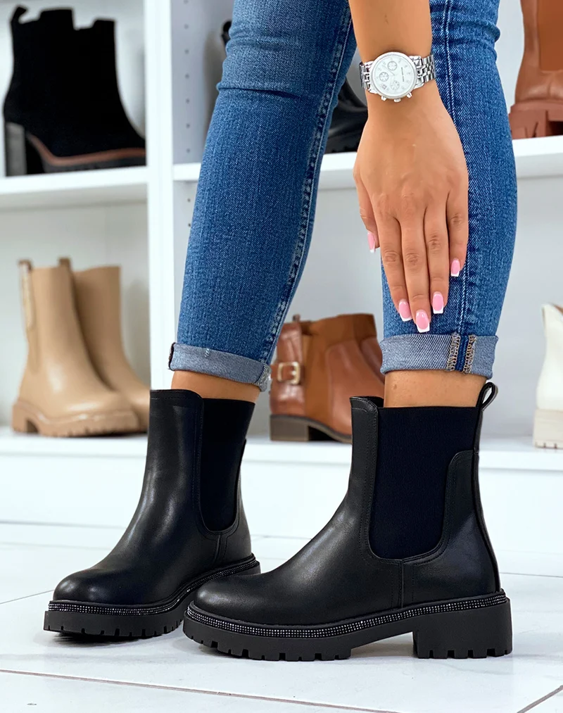 Bottines noires style chelsea boot avec élastique