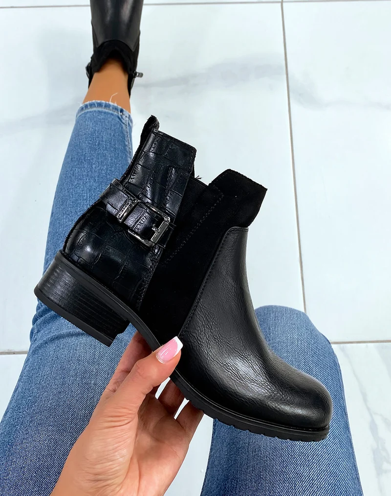 Bottines noires basses à triple matières