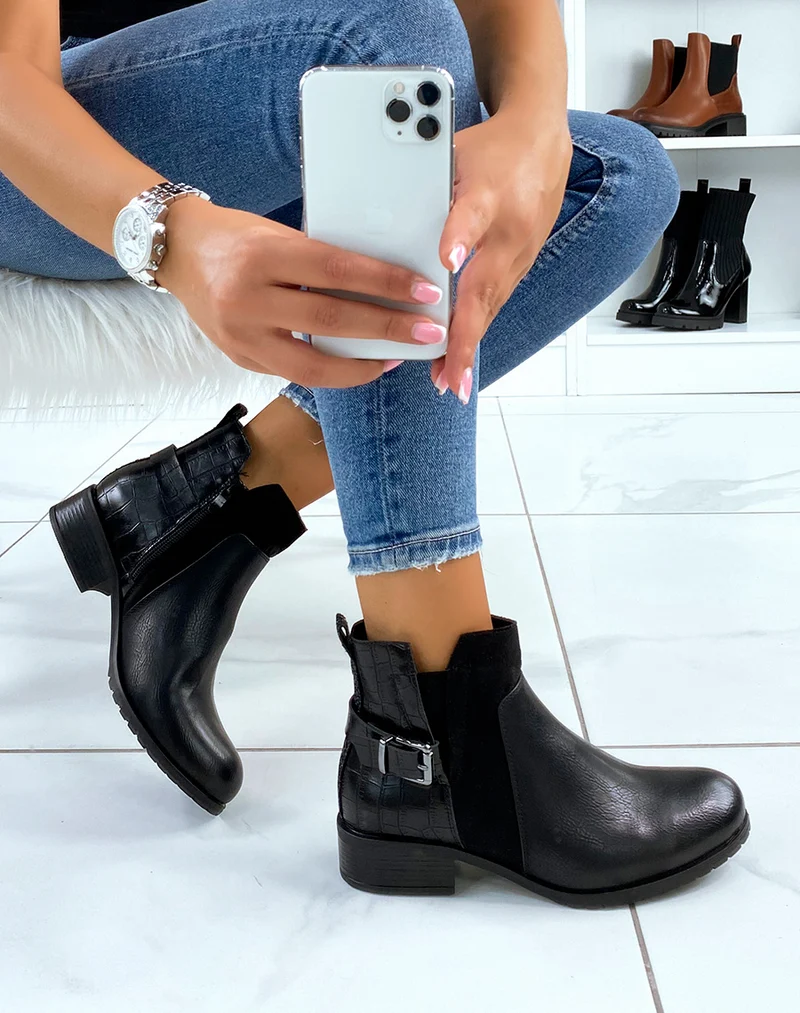 Bottines noires basses à triple matières