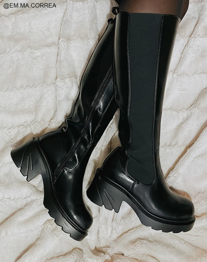 Bottes noires style chelsea à talon épais