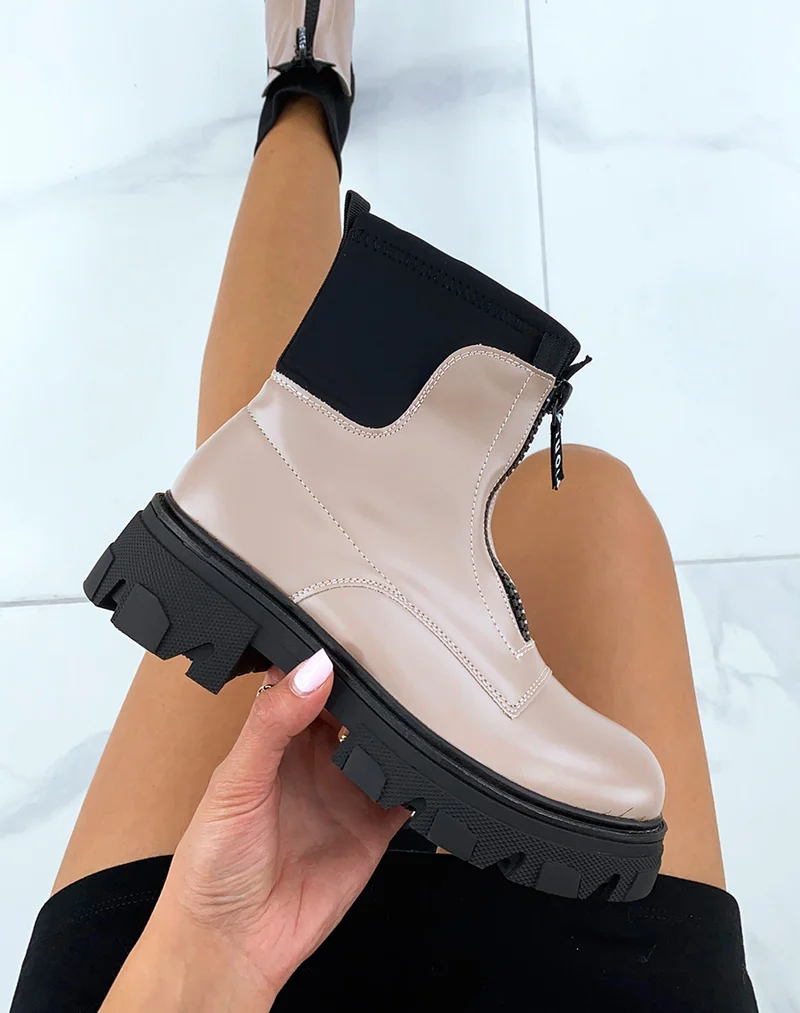 Bottines beiges gommées effet chaussette