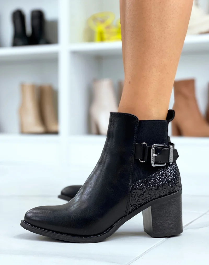 Bottines à talons noires à détail pailleté