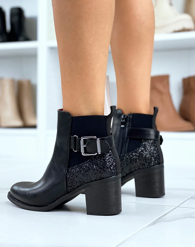 Bottines à talons noires à détail pailleté