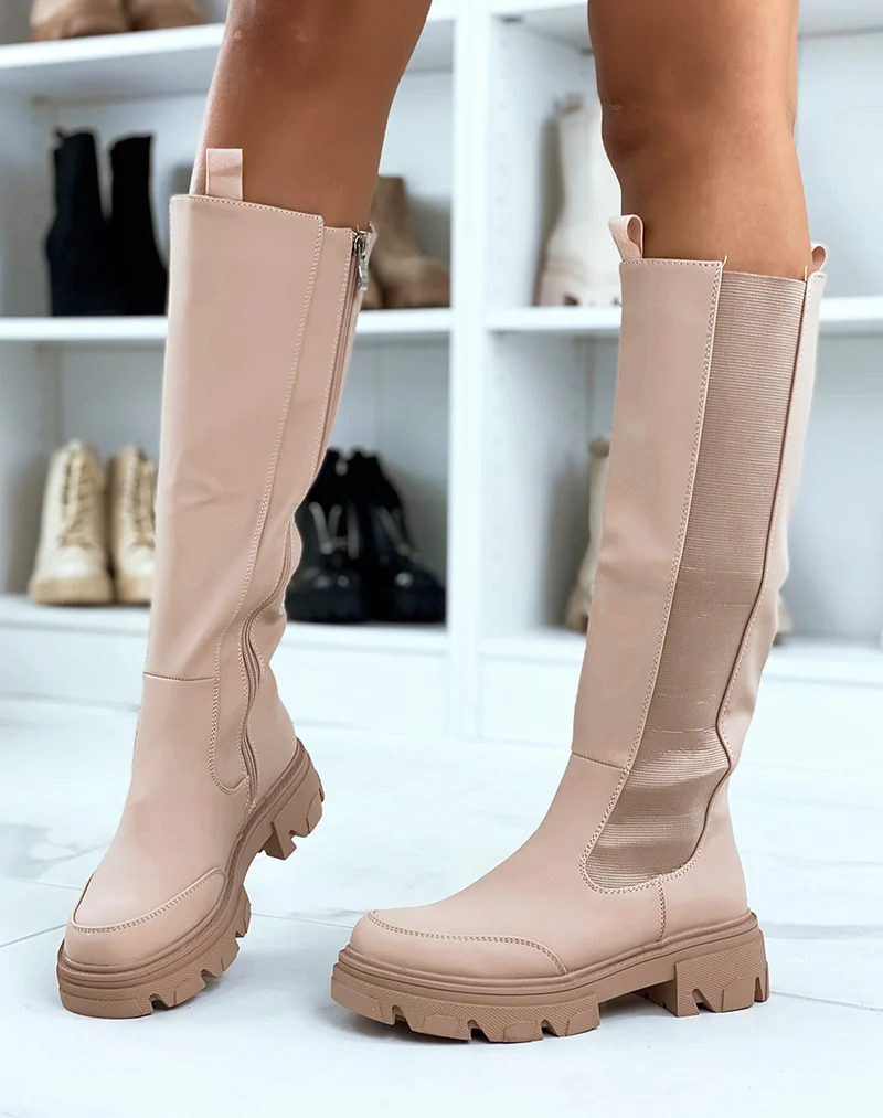 Bottes beiges style chelsea effet imperméable