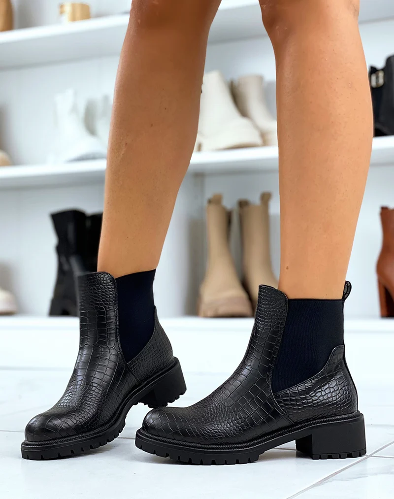 Chelsea boots effet croco noir