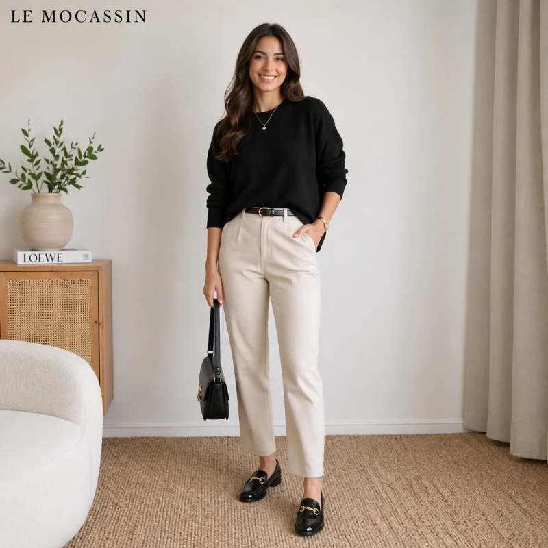 Mocassins Habillés Vernis Noir Et Velours À Mors Dorés
