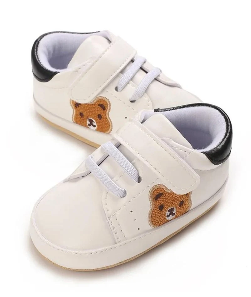 Mocassins Souples À Lacets Languette Forme D’ourson Pour Bébé
