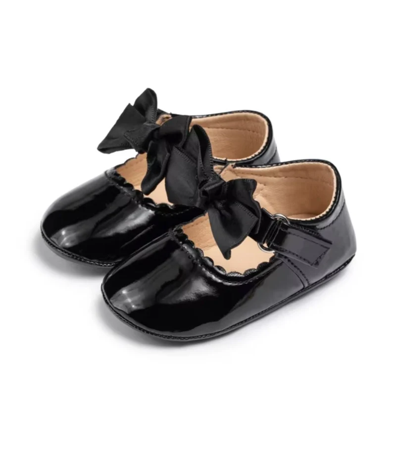 Mocassins En Cuir Avec Gros Nœud Pour Bébé Fille