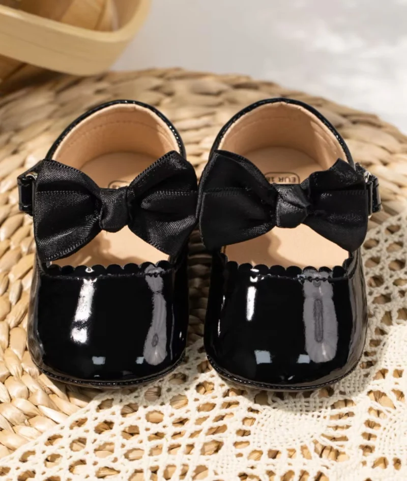Mocassins En Cuir Avec Gros Nœud Pour Bébé Fille
