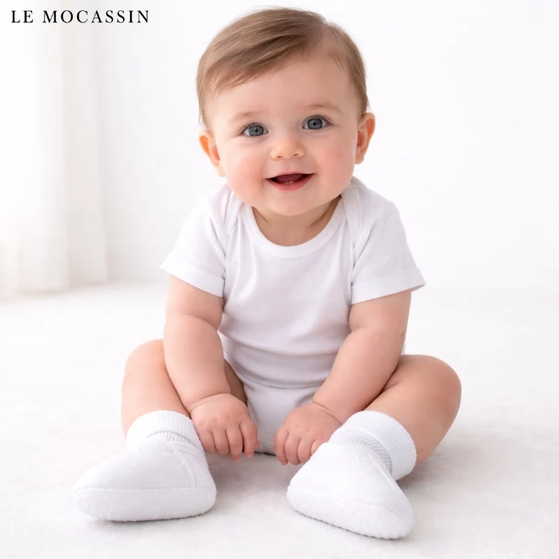 Mocassins De Baptême Blancs En Coton Pour Bébé