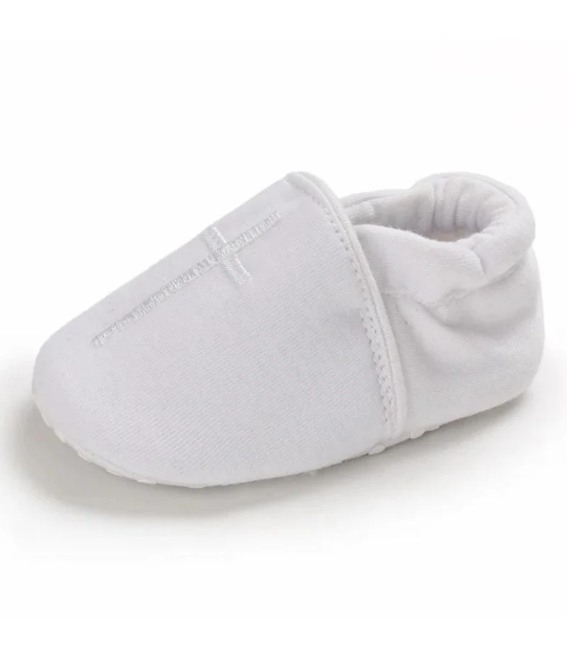 Mocassins De Baptême Blancs En Coton Pour Bébé