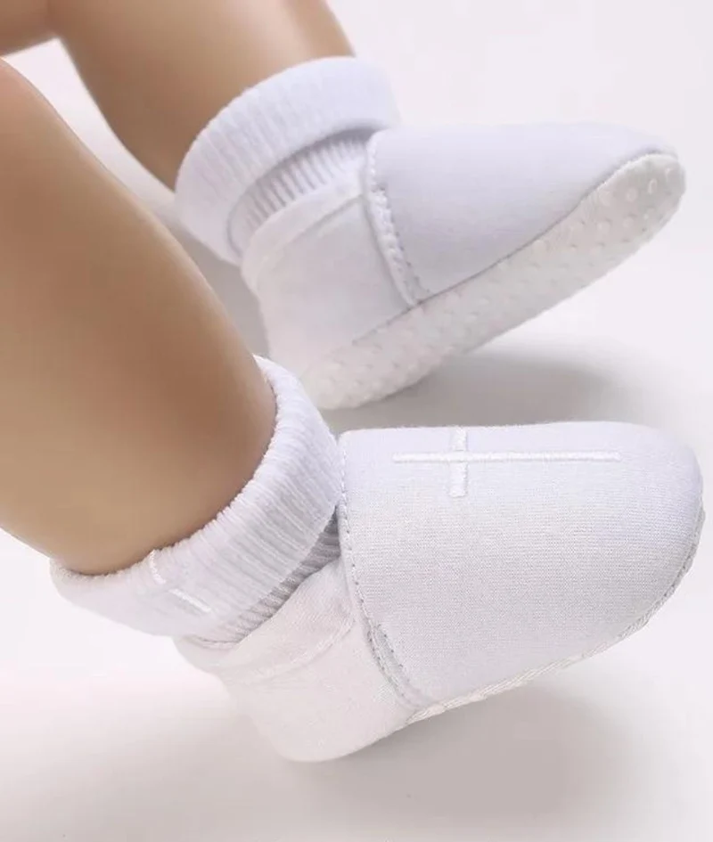 Mocassins De Baptême Blancs En Coton Pour Bébé