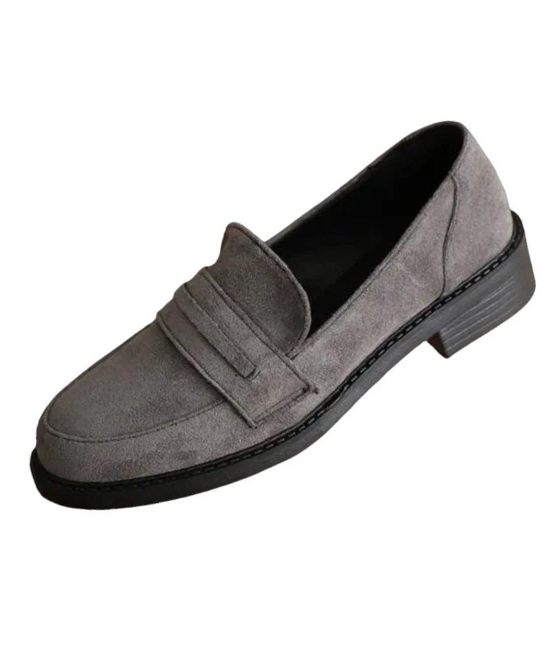 Mocassins Gris Pour Femme En Daim Véritable