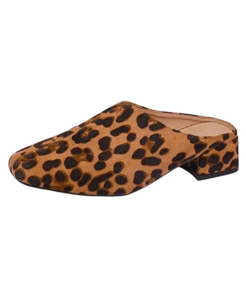 Mocassins Mules Sport En Toile Léopard Avec Semelle Épaisse