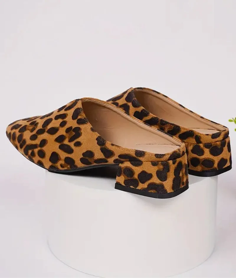 Mocassins Mules Sport En Toile Léopard Avec Semelle Épaisse