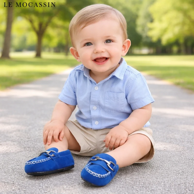 Mocassins Effet Daim Souple Avec Mors Argentés Pour Bébé Garçon
