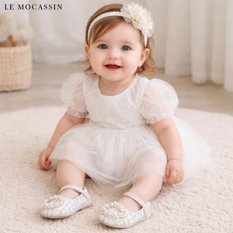 Mocassins Tendances À Carreaux Avec Perles Décoratives Pour Bébé