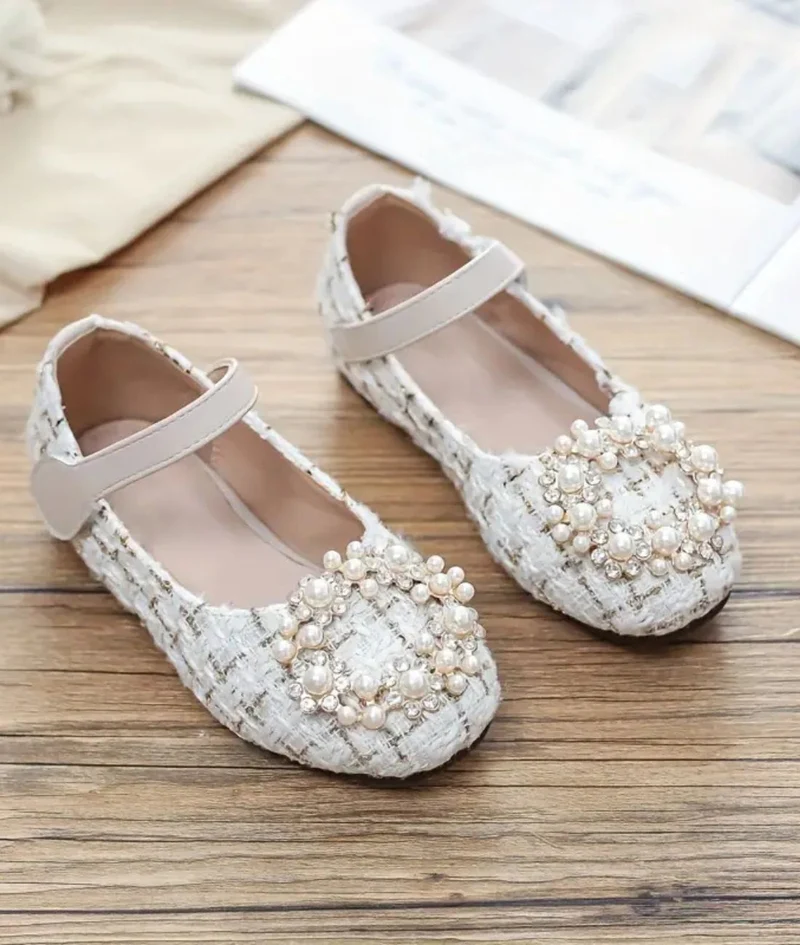 Mocassins Tendances À Carreaux Avec Perles Décoratives Pour Bébé