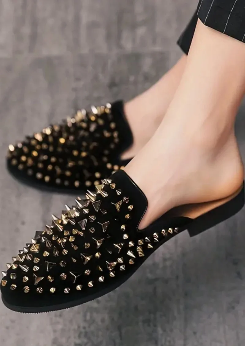 Mocassins Noirs En Strass Dorés Pour Hommes
