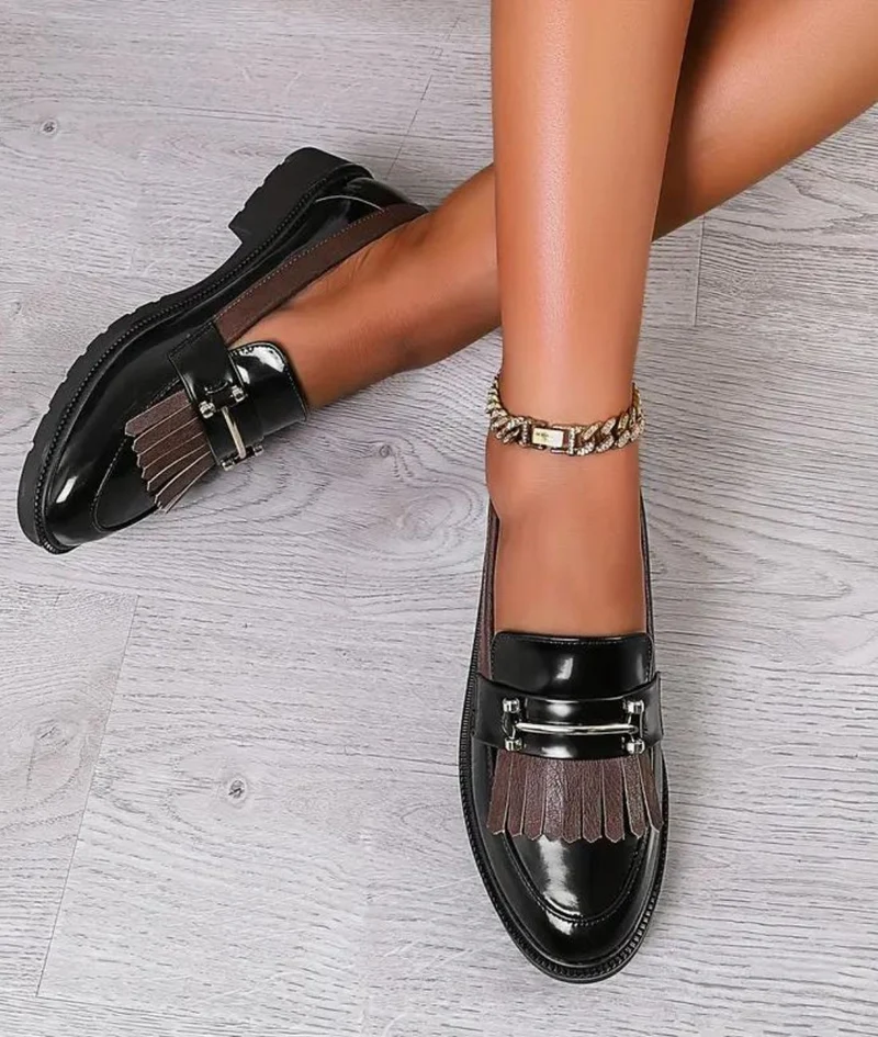 Mocassins Noirs Vernis En Cuir Synthétique Pour Femme