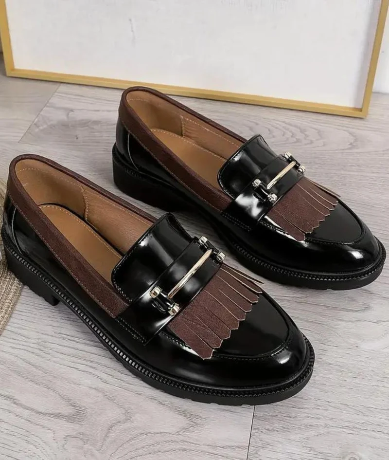 Mocassins Noirs Vernis En Cuir Synthétique Pour Femme