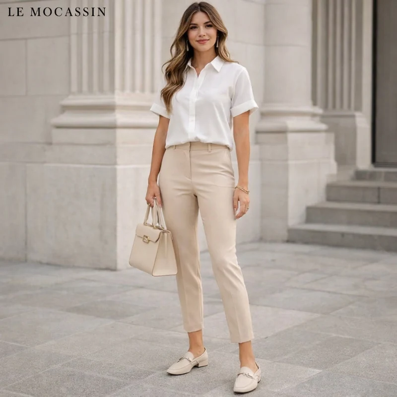 Mocassins Légers À Talons Carrés En Cuir Véritable Pour Femme