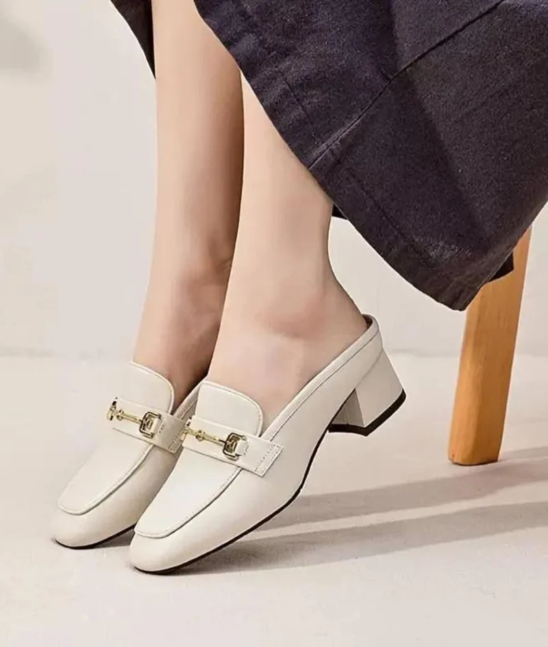 Mocassins Légers À Talons Carrés En Cuir Véritable Pour Femme