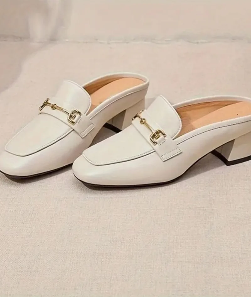 Mocassins Légers À Talons Carrés En Cuir Véritable Pour Femme